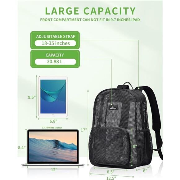 Mesh Backpack for School Beach Swimming Outdoor Fitness, Heavy Duty Mesh Bookbag - Picture 2 of 7